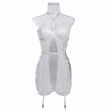 Lace Splice Sexy Bodysuit Gathered Wrapped Chest Halter Erotic Lingerie