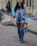 Drilled Ragged Irregular Shirt Collar Long Sleeve Denim Cropped Jacket