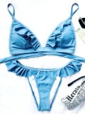 Split Bikini Ruffled Solid Color 2 Swimsuit