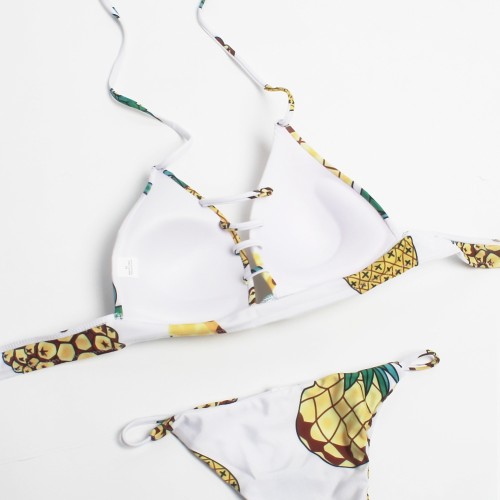 Summer Beach Hollow Swimsuit Pineapple Print Bikini Swimwear