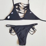 Solid Strappy Halter Bikini Set