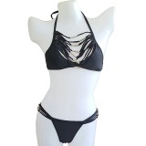 Solid Strappy Halter Bikini Set