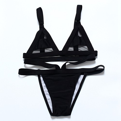 Mesh Bandage Swimsuit Sexy See Through Lace Hollow Bikini Set
