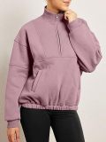 Women's Mock Neck Half Zip Long Sleeve Oversized Pullover Sweatshirt Top with Pockets