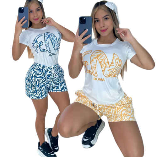Casual Printed Short Sleeve Shorts Set