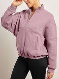 Women's Mock Neck Half Zip Long Sleeve Oversized Pullover Sweatshirt Top with Pockets