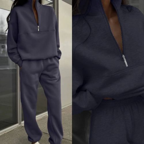 Women Zipper Patchwork Tracksuits Casual Jumper Loose Pants 2 Piece Sportsuits