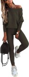 Solid Color Pullover Sloping Shoulders Sports Drawstring Joggers Set