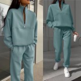 Women Zipper Patchwork Tracksuits Casual Jumper Loose Pants 2 Piece Sportsuits