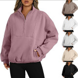 Women's Mock Neck Half Zip Long Sleeve Oversized Pullover Sweatshirt Top with Pockets