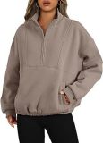 Women's Mock Neck Half Zip Long Sleeve Oversized Pullover Sweatshirt Top with Pockets