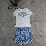 Casual Printed Short Sleeve Shorts Set