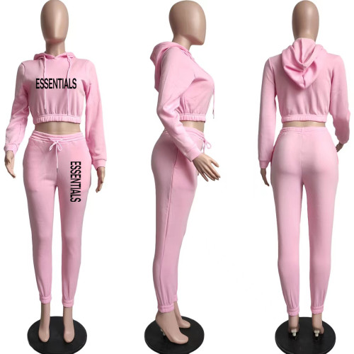 Casual Printed Pullover Hoodie Long Sleeve Crop Hoodies Women Pant Set