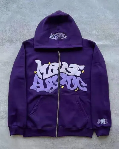 Street Hip-hop Foam Letter Printed Cardigan Zipper Hoodie Sweatshirt