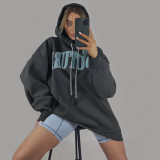 Casual Letter Embroidered Long Sleeve Sweatshirt Pullover Hoodie