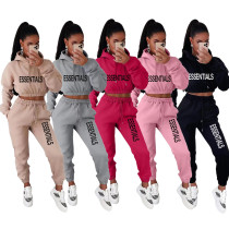 Casual Printed Pullover Hoodie Long Sleeve Crop Hoodies Women Pant Set
