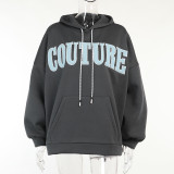 Casual Letter Embroidered Long Sleeve Sweatshirt Pullover Hoodie