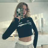 Motorcycle Style Long Sleeve Crop Top