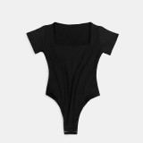 Women Casual Square Neck Solid Short Sleeve Bodysuit