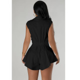 Sleeveless Patchwork Flounce Hem Mid-rise Rompers