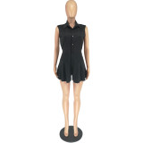 Sleeveless Patchwork Flounce Hem Mid-rise Rompers