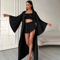 Sexy Camisole Shorts Cardigan Pajama 3 piece Set for women's Home Wear