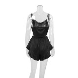 Ruffle Edge Solid Color Sexy Suspender Set