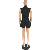 Sleeveless Patchwork Flounce Hem Mid-rise Rompers