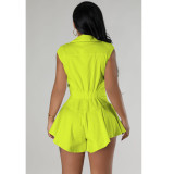 Sleeveless Patchwork Flounce Hem Mid-rise Rompers