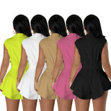 Sleeveless Patchwork Flounce Hem Mid-rise Rompers