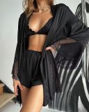 Sexy Camisole Shorts Cardigan Pajama 3 piece Set for women's Home Wear