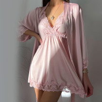 Lace and Satin Babydoll and Robe Set