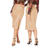 Women Slit Bodycon Sequined Skirt