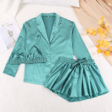 Sexy Pajamas Three-Piece Long-Sleeved Bathrobe Satin Underwear Ladies Pajamas Home Clothes