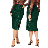 Women Slit Bodycon Sequined Skirt