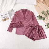 Sexy Pajamas Three-Piece Long-Sleeved Bathrobe Satin Underwear Ladies Pajamas Home Clothes