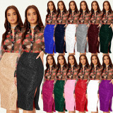 Women Slit Bodycon Sequined Skirt