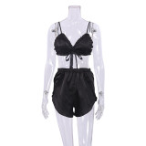 Sexy Pajamas Three-Piece Long-Sleeved Bathrobe Satin Underwear Ladies Pajamas Home Clothes