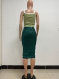 Women Slit Bodycon Sequined Skirt
