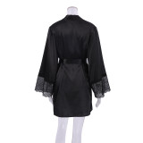 Sexy Pajamas Three-Piece Long-Sleeved Bathrobe Satin Underwear Ladies Pajamas Home Clothes