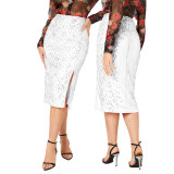 Women Slit Bodycon Sequined Skirt