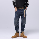 Mens Micro elasticity Wide Pants Wash Denim Pants
