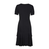 Puff Sleeve Ruffle Trim Wrap Hem Dress