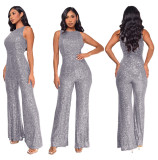 Sleeveless Sequin Round Neck Slim Fit Women's Jumpsuit