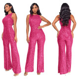 Sleeveless Sequin Round Neck Slim Fit Women's Jumpsuit