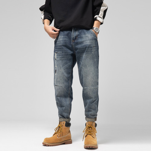 Men's Vintage Jeans in Distressed No Stretch Destroyed Carrot Trousers Jeans