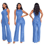 Sleeveless Sequin Round Neck Slim Fit Women's Jumpsuit