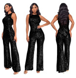 Sleeveless Sequin Round Neck Slim Fit Women's Jumpsuit
