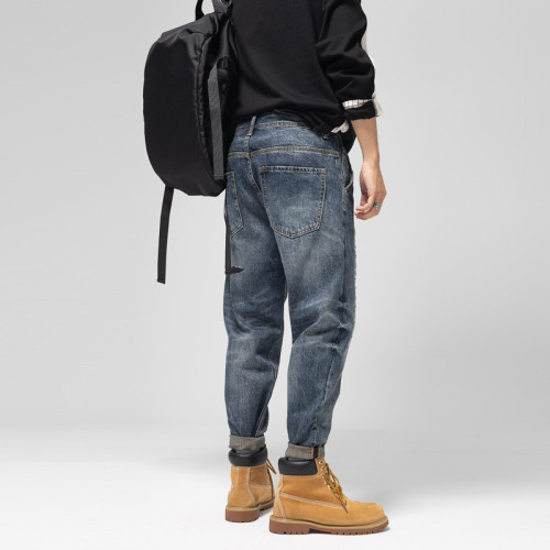 Men's Vintage Jeans in Distressed No Stretch Destroyed Carrot Trousers Jeans