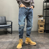 Vintage Not Elastic Jeans Wide-leg Casual Nine-minute Pants
